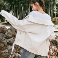 FTLZZ 2021 nowa wiosna kobiet kurtka na motocykl ze skóry Pu kobiet z paskiem kolorowe kurtki Ladys luźna casualowa kurtka 3